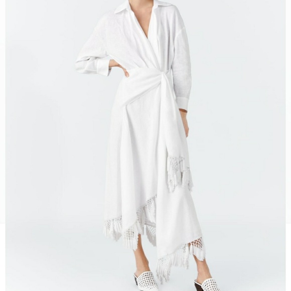 zara white fringe dress